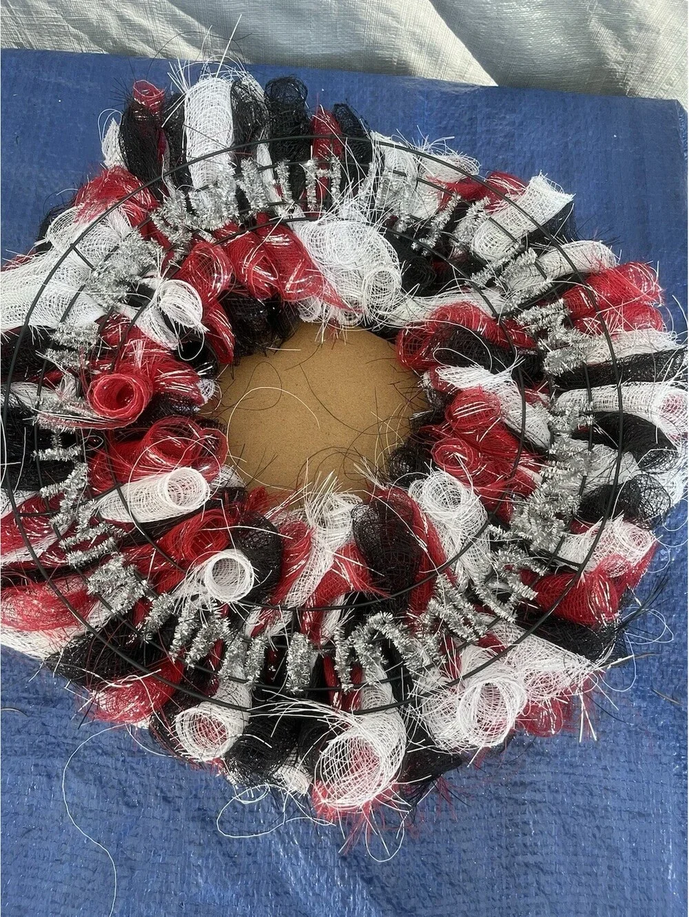 SNOWMAN ⛄ Let It Snow Christmas Winter Wreath Deco Mesh Burgundy Black White 17”
